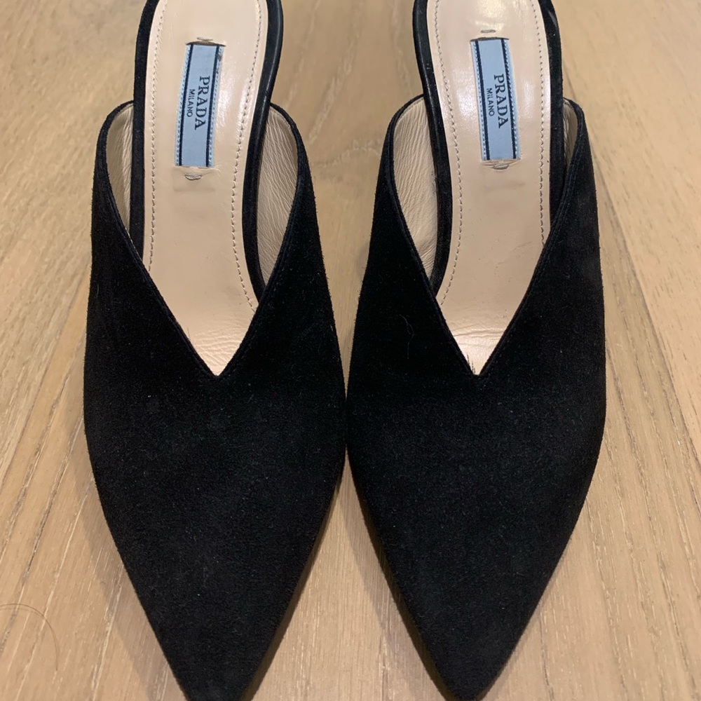 Prada black suede mules size 6 barely worn
